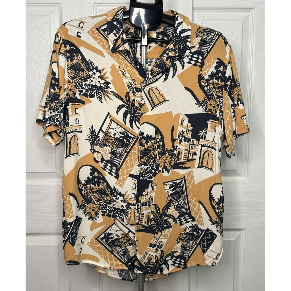 C&C California Mens Hawaiian Camp Shirt Rayon Tropical Resort Print Button Up L